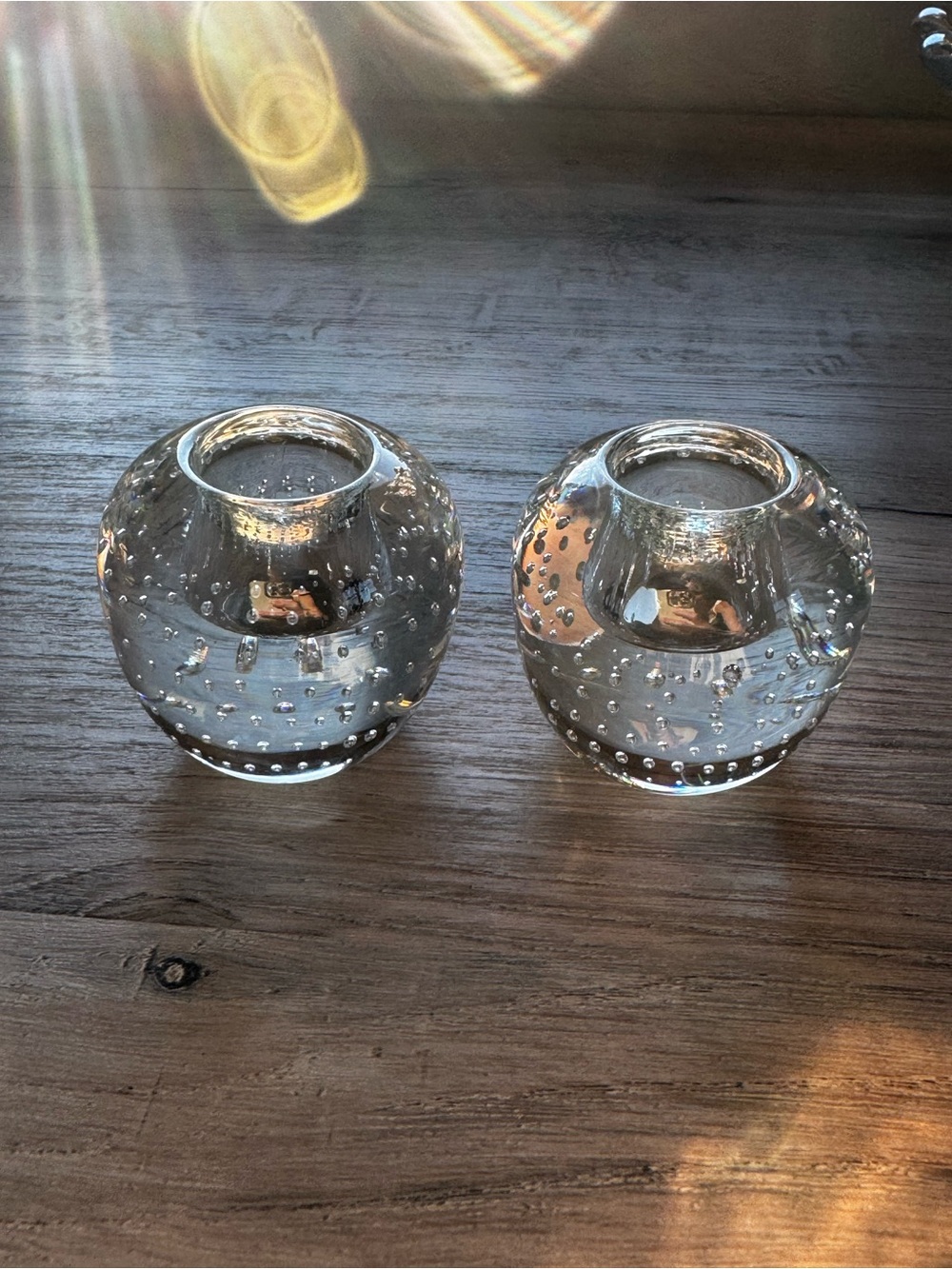 Clear Bubble Glass Votive Candle Holders - Set of 2